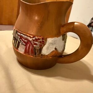 Handcrafted Brown wooden Pitcher with Artistic Design